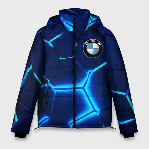 Мужская зимняя куртка BMW LOGO 3Д ПЛИТЫ ГЕОМЕТРИЯ / 3D-Светло-серый – фото 1