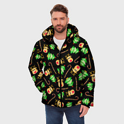 Куртка зимняя мужская Олени, елки и карамель, цвет: 3D-черный — фото 2