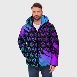 Куртка зимняя мужская GENSHIN NEON PATTERN SYMBOL НЕОН ЭМБЛЕМЫ, цвет: 3D-черный — фото 2