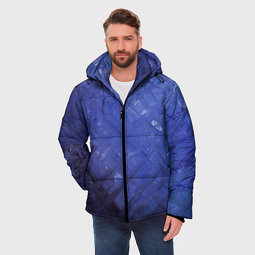 Мужская зимняя куртка Синие акварельные мазки / 3D-Красный – фото 3