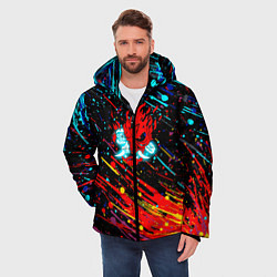 Куртка зимняя мужская Cyberpunk 2077 Цветные брызги, цвет: 3D-черный — фото 2