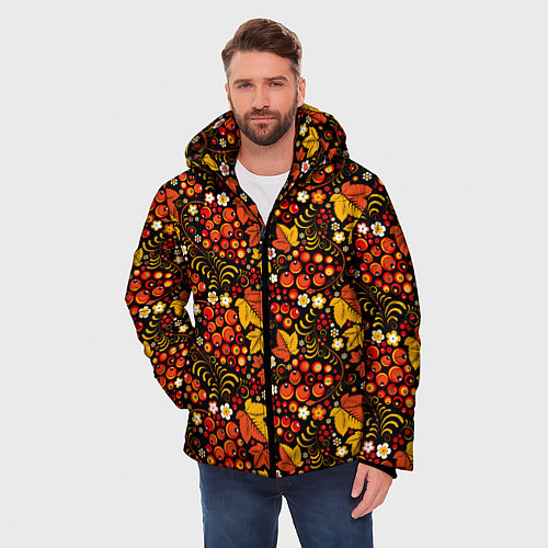 Мужская зимняя куртка Хохлома цветы-ягодки / 3D-Красный – фото 3