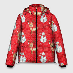 Куртка зимняя мужская Снеговики и олени, цвет: 3D-черный