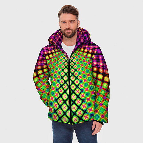 Мужская зимняя куртка Неоновая геометрия абстракция / 3D-Красный – фото 3