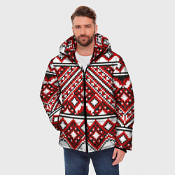 Куртка зимняя мужская Русский узор, геометрическая вышивка, цвет: 3D-красный — фото 2