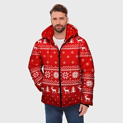Куртка зимняя мужская Красный узор с оленями, цвет: 3D-черный — фото 2