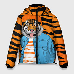 Куртка зимняя мужская Тигр фурри на стиле, цвет: 3D-черный