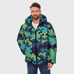 Куртка зимняя мужская Зеленые соты в мозаике, цвет: 3D-красный — фото 2
