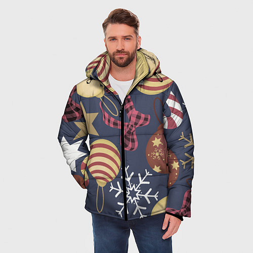 Мужская зимняя куртка Елочные Игрушки Звезды / 3D-Красный – фото 3