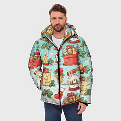 Куртка зимняя мужская Рождественский узорный принт, цвет: 3D-черный — фото 2