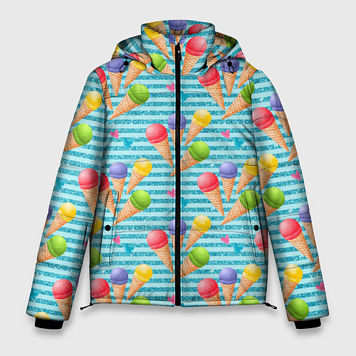 Мужская зимняя куртка Разноцветное мороженое паттерн / 3D-Светло-серый – фото 1