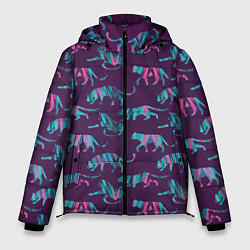 Куртка зимняя мужская Тигры фейковый Glitch эффект, цвет: 3D-красный