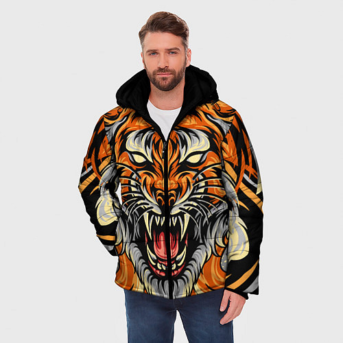 Мужская зимняя куртка Символ года тигр в гневе / 3D-Красный – фото 3