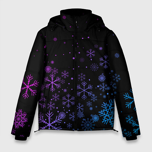 Мужская зимняя куртка Новогодние снежинки Градиент / 3D-Светло-серый – фото 1