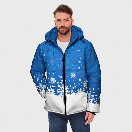 Мужская зимняя куртка Снежинки - С Новым Годом / 3D-Красный – фото 3