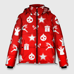 Куртка зимняя мужская Новогодний узор красный градиент, цвет: 3D-светло-серый