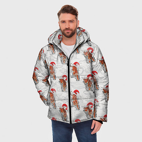 Мужская зимняя куртка Тигр Закат Волны / 3D-Красный – фото 3