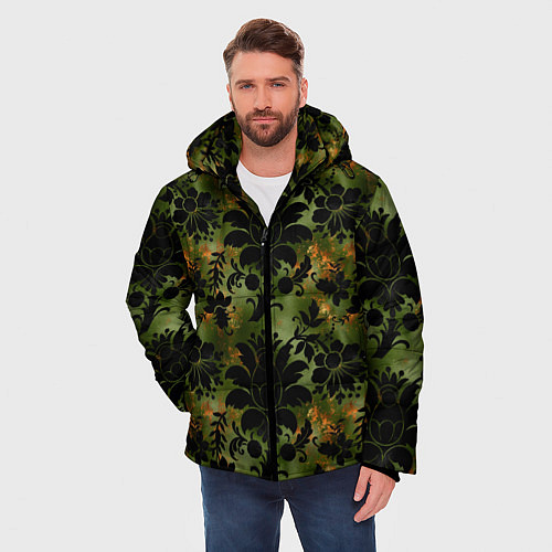 Мужская зимняя куртка Темные тропические листья / 3D-Красный – фото 3