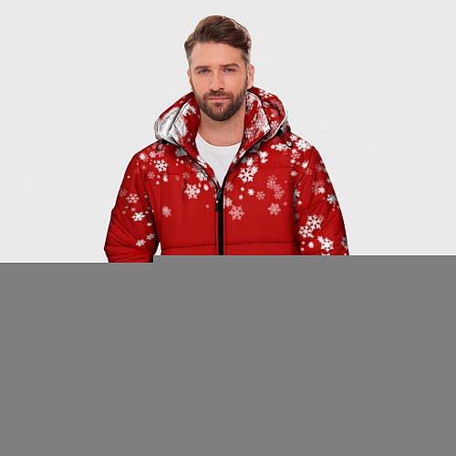 Мужская зимняя куртка Рождественские снежинки / 3D-Красный – фото 3
