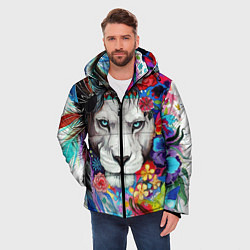 Куртка зимняя мужская Лев - сильный взгляд, цвет: 3D-светло-серый — фото 2