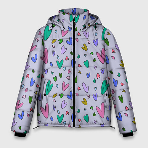 Мужская зимняя куртка Сиреневые сердечки / 3D-Светло-серый – фото 1