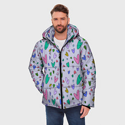 Куртка зимняя мужская Сиреневые сердечки, цвет: 3D-светло-серый — фото 2