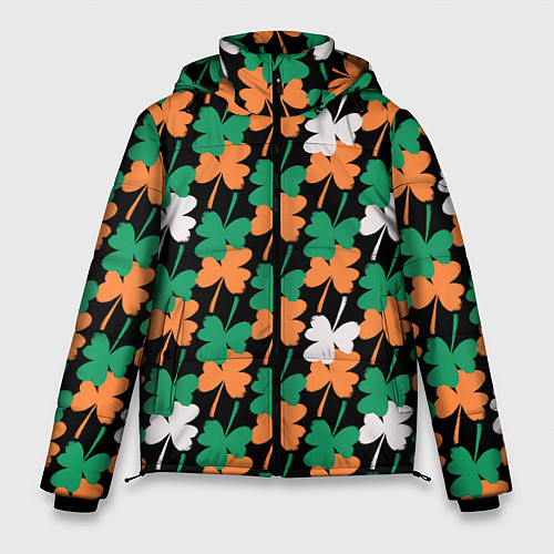 Мужская зимняя куртка Клевер в цветах Ирландского флага паттерн / 3D-Светло-серый – фото 1
