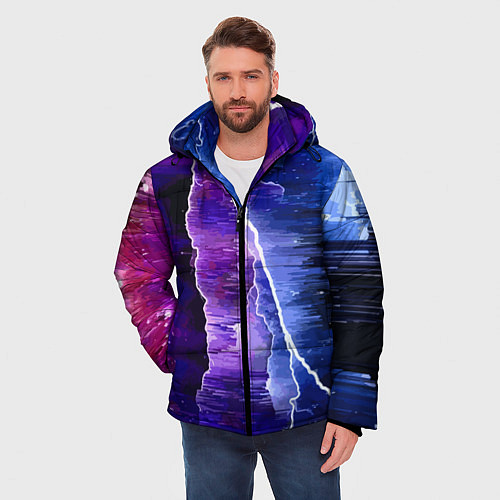 Мужская зимняя куртка Космическая молния, глитч / 3D-Красный – фото 3