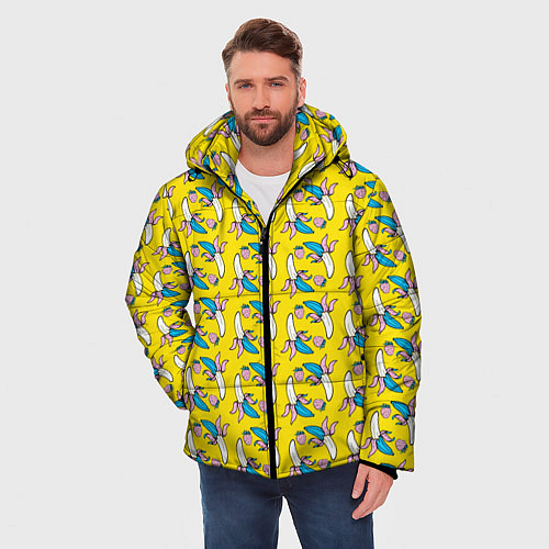 Мужская зимняя куртка Летний узор Забавные бананчики / 3D-Красный – фото 3