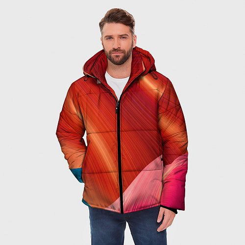 Мужская зимняя куртка Структура линий / 3D-Красный – фото 3