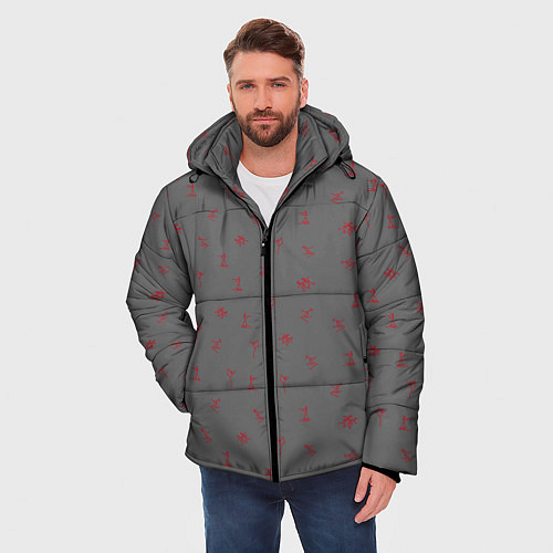 Мужская зимняя куртка Зимние виды спорта на сером фоне / 3D-Красный – фото 3