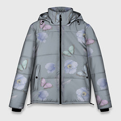 Куртка зимняя мужская Бабочки и цветы голубого мака, цвет: 3D-черный