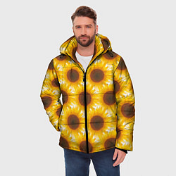 Куртка зимняя мужская Желтые подсолнухи паттерн, цвет: 3D-черный — фото 2