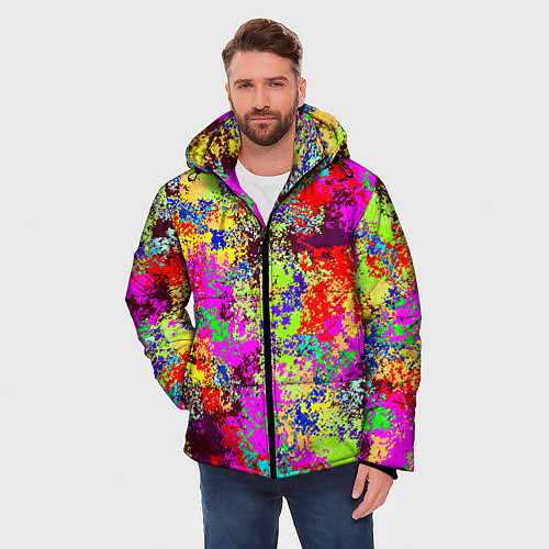 Мужская зимняя куртка Пиксельный камуфляж Токсик / 3D-Красный – фото 3