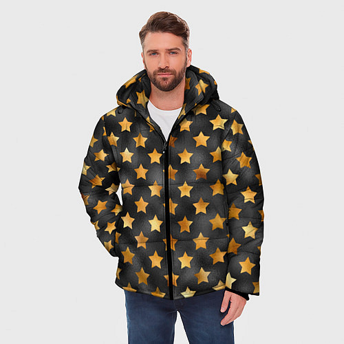 Мужская зимняя куртка Золотые звезды на черном / 3D-Красный – фото 3