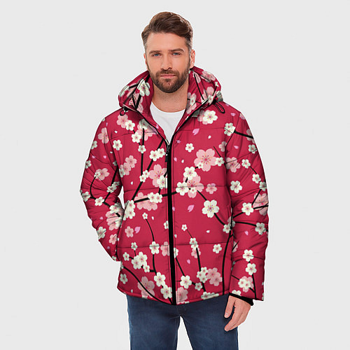Мужская зимняя куртка Цветы на ветках / 3D-Красный – фото 3