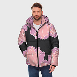 Куртка зимняя мужская Розовые цветы-кристаллы, цвет: 3D-черный — фото 2