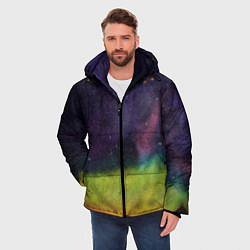 Куртка зимняя мужская Горный пейзаж со звёздным небом и северным сиянием, цвет: 3D-красный — фото 2