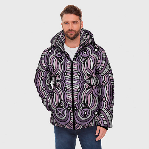 Мужская зимняя куртка Абстракция Разноцветный калейдоскоп Фиолетовый, че / 3D-Светло-серый – фото 3