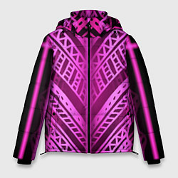Мужская зимняя куртка Неоновая абстракция Розовый светящийся узор на тем