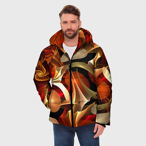 Мужская зимняя куртка Абстрактные цифровые спирали / 3D-Красный – фото 3