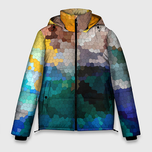 Мужская зимняя куртка Осенний мозаичный узор / 3D-Светло-серый – фото 1