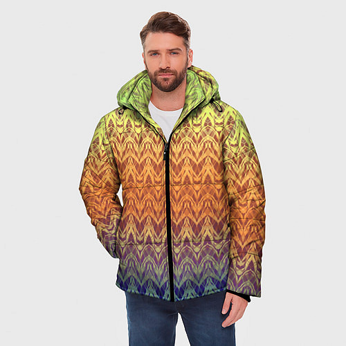 Мужская зимняя куртка Модный современный узор зигзаг / 3D-Красный – фото 3