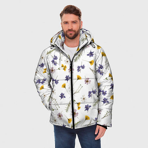 Мужская зимняя куртка Простые цветы на белом фоне / 3D-Красный – фото 3