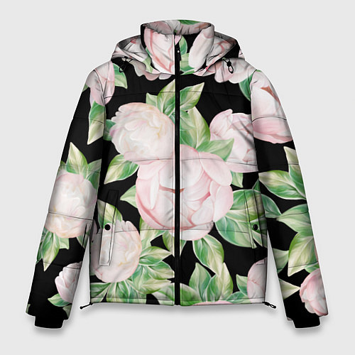 Мужская зимняя куртка Цветы Нарисованные Пионы / 3D-Светло-серый – фото 1