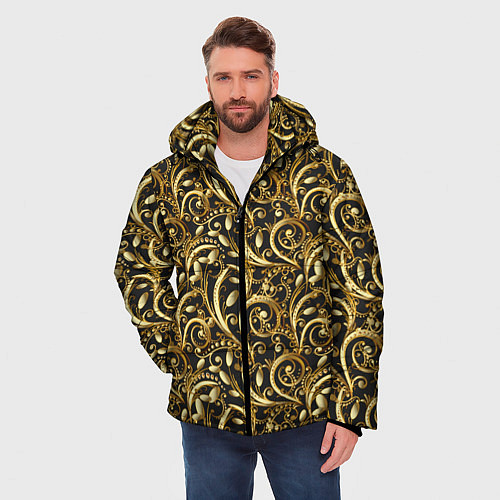 Мужская зимняя куртка Золотистые узоры / 3D-Красный – фото 3