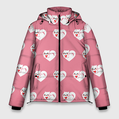 Мужская зимняя куртка Орнамент сердце кот / 3D-Светло-серый – фото 1
