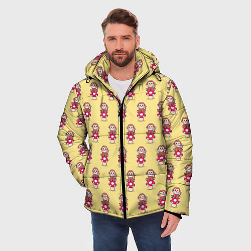 Мужская зимняя куртка Обезьянка на грибе / 3D-Красный – фото 3