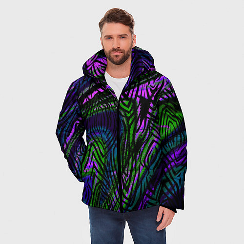 Мужская зимняя куртка Абстрактный современный тигровый узор / 3D-Красный – фото 3