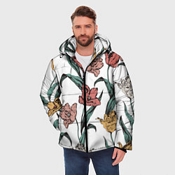 Куртка зимняя мужская Цветы Разноцветные Тюльпаны, цвет: 3D-светло-серый — фото 2